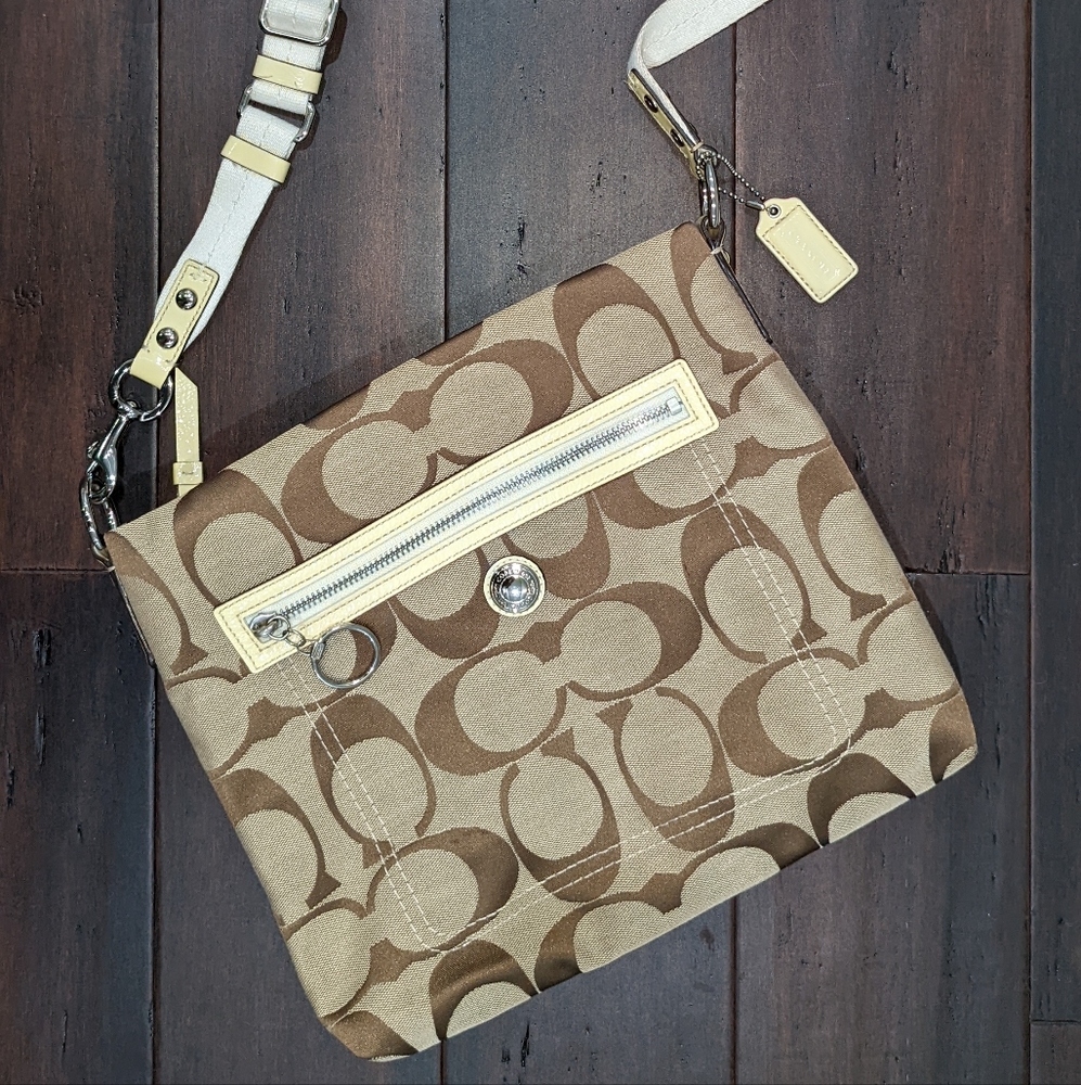 Authentic Tan & White Coach Print Purse